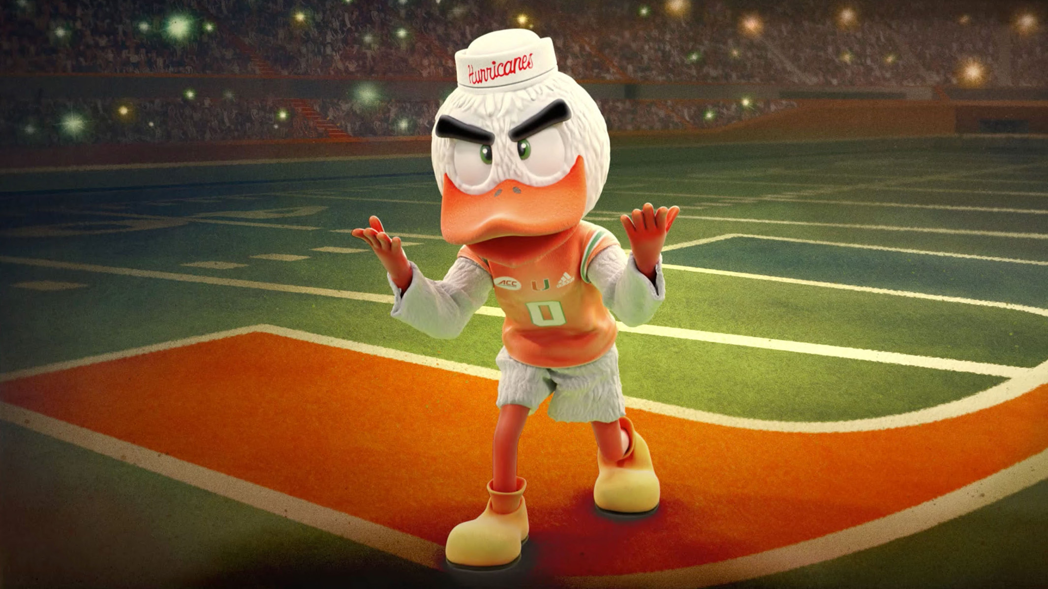 Miami Hurricanes, C-A-N-E-S spell-out, NFT, Sebastian, mascot, ibis, touch-down,