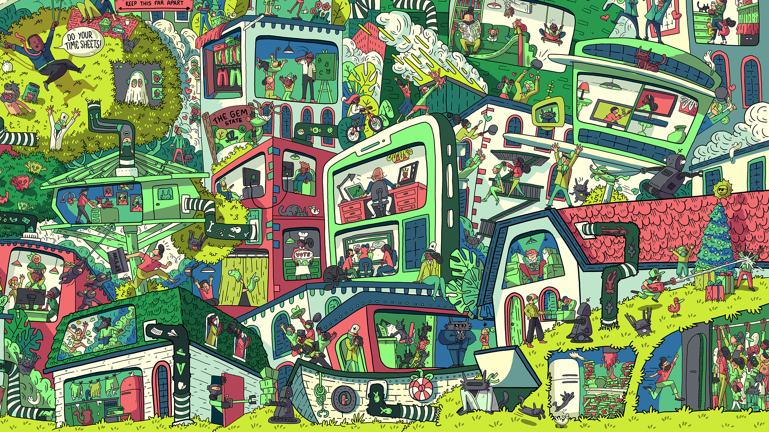 Area23, Working from Home, Victor Beuren, WFH, New York, nyc, FCB, dollhouse, cats, comics