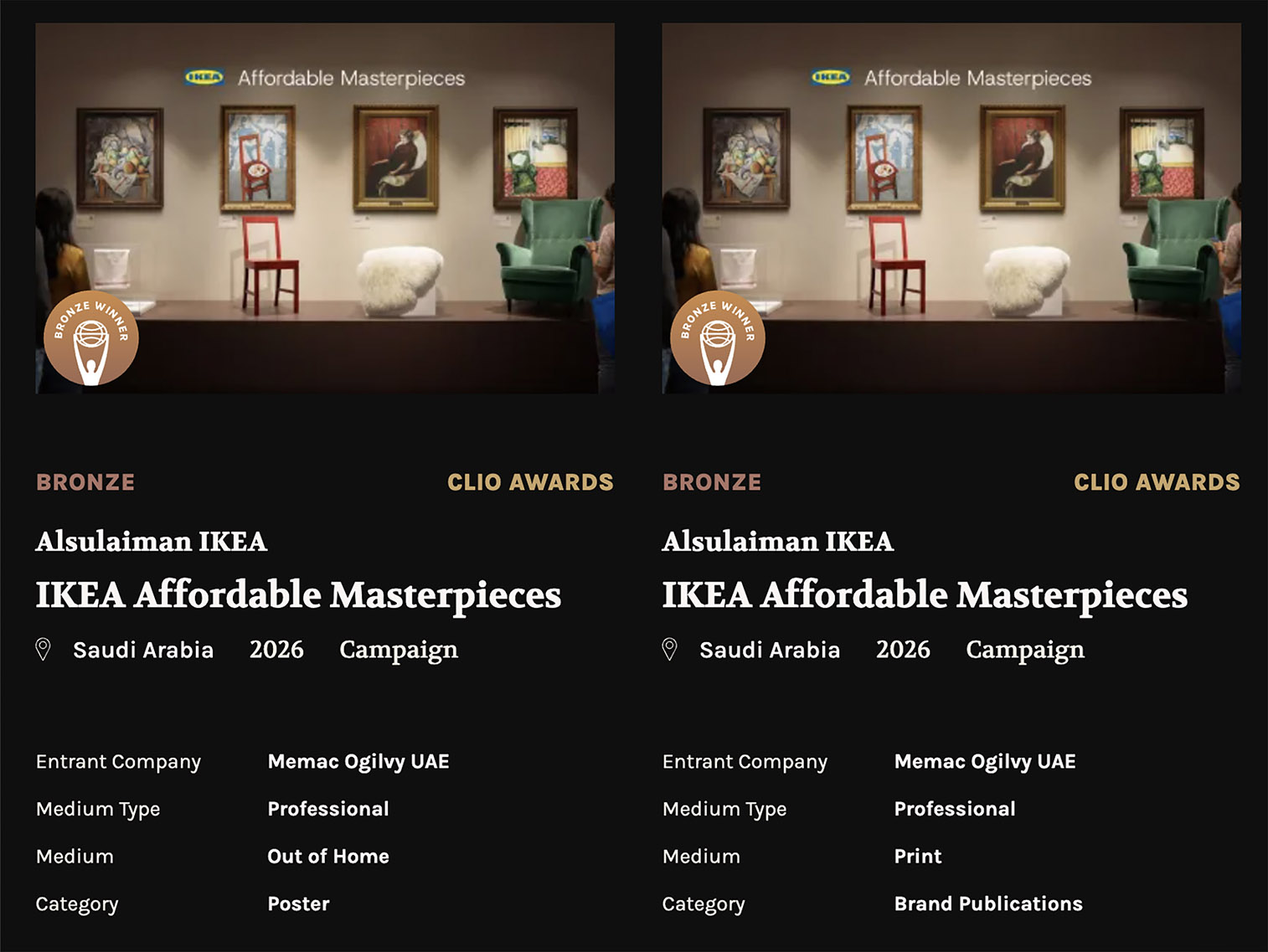 Clio Awards, IKEA Affordable Masterpieces.